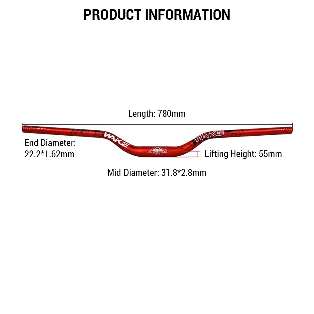 Wake 31.8MM Mountain Bike Handlebar Aluminum Alloy Bicycle Riser Handlebar 55MM Rise 780MM Length Bicycle Bar with Matte Surface