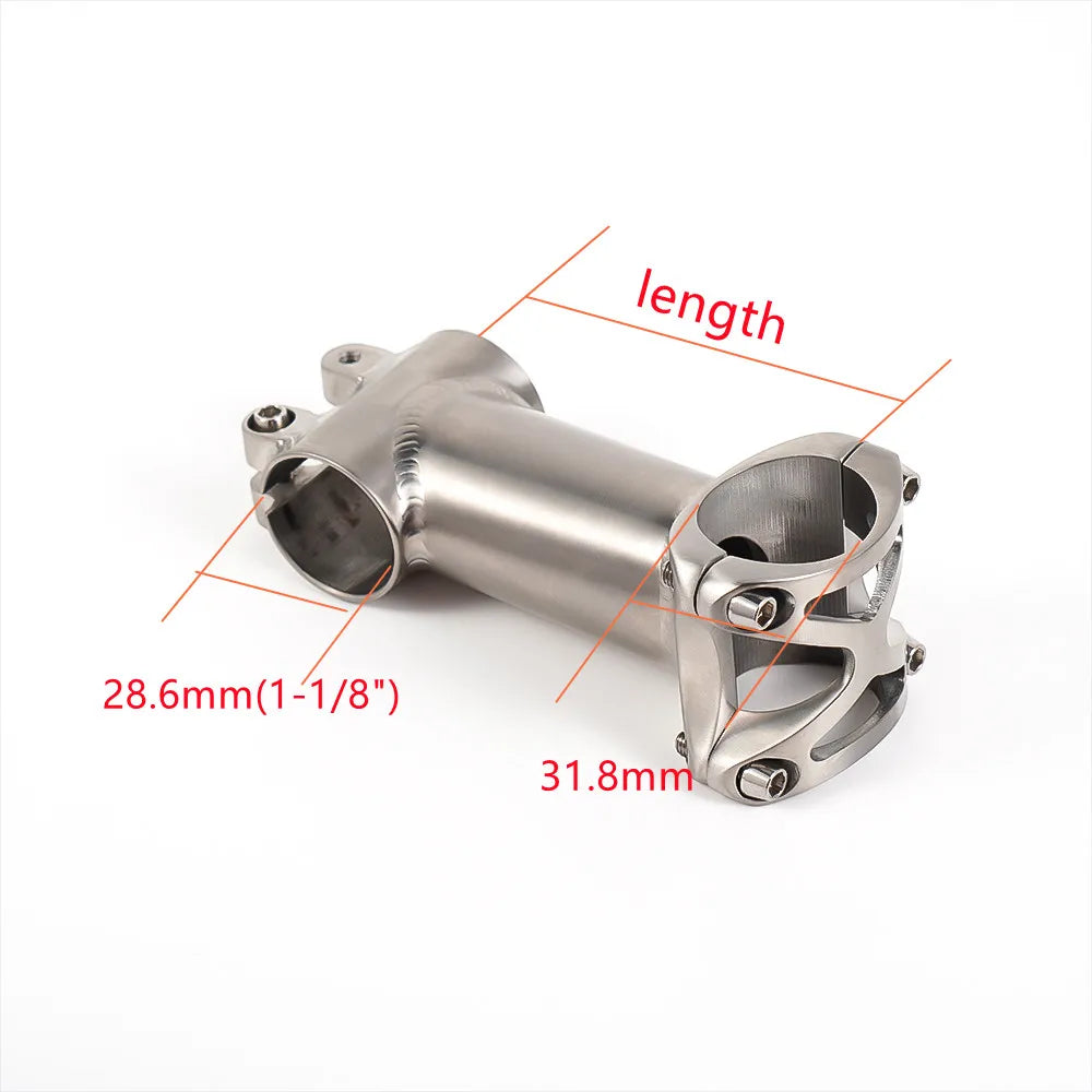 CNC MTB power stem — 1‑1/8" titanium bicycle stem for mountain, road, and BMX bikes; fits 25.4 mm / 31.8 mm handlebars; premium Ti cycling accessory