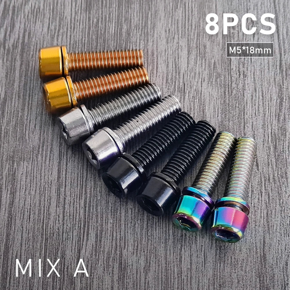 6/8‑pcs M5×18 mm bike stem screws — alloy‑steel bolts with 4 mm Allen heads for MTB/road bicycle handlebar stems; durable replacement parts