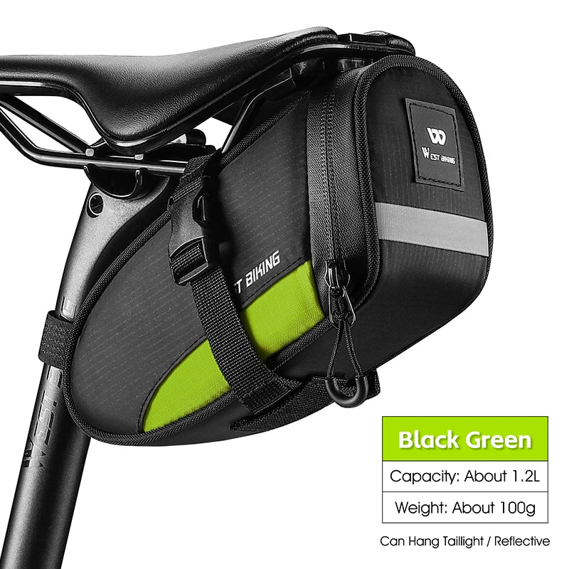 Portable Bike Tail Bag 1.2L Reflective Cycling Bag Ultralight Waterproof Bike Saddle Bag MTB Road Bike Accessories