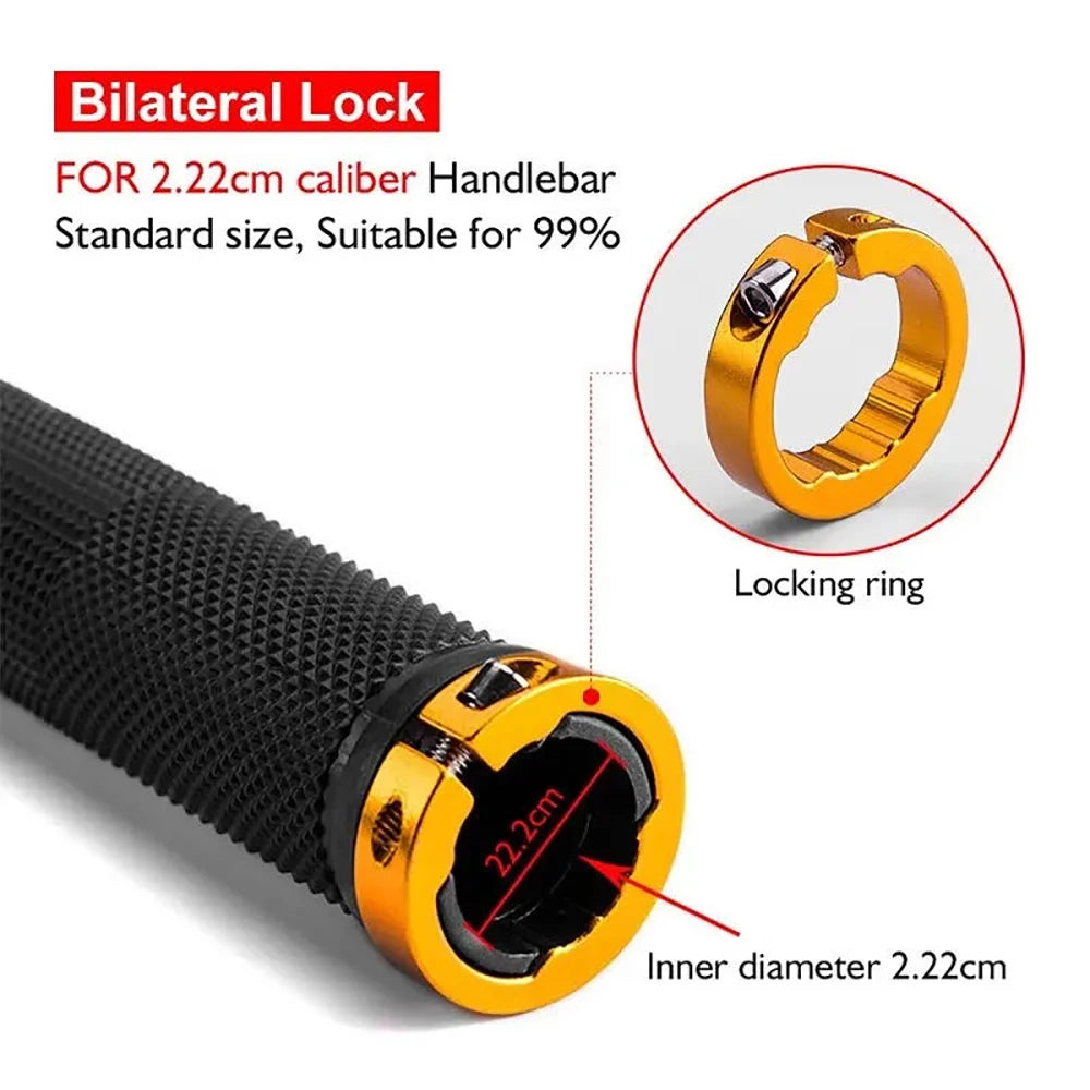 Bicycle lock‑on rubber grips — anti‑slip MTB/mountain bike handlebar grips with alloy lock cuffs; durable ergonomic BMX cycling accessories
