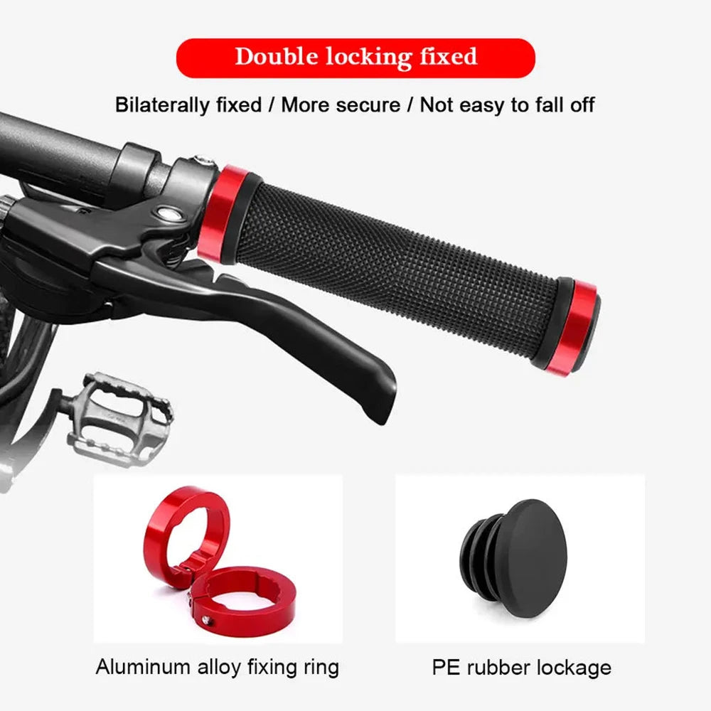 Bicycle lock‑on rubber grips — anti‑slip MTB/mountain bike handlebar grips with alloy lock cuffs; durable ergonomic BMX cycling accessories