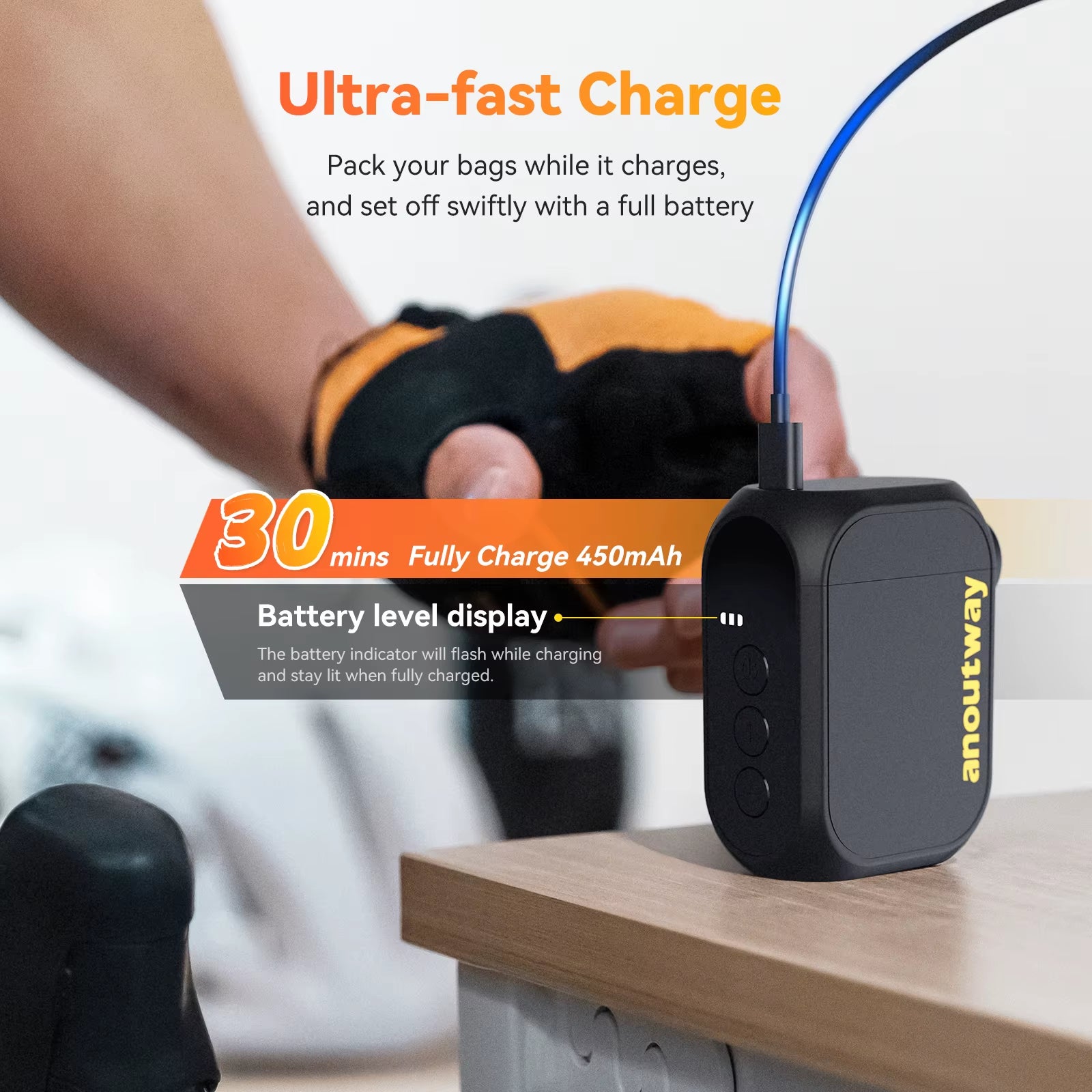 AT1 Pro Mini Electric Pump for Bike Cordless Tire Inflator with Screen 25 Mins Fast Charging 120PSI Max 450Mah Battery