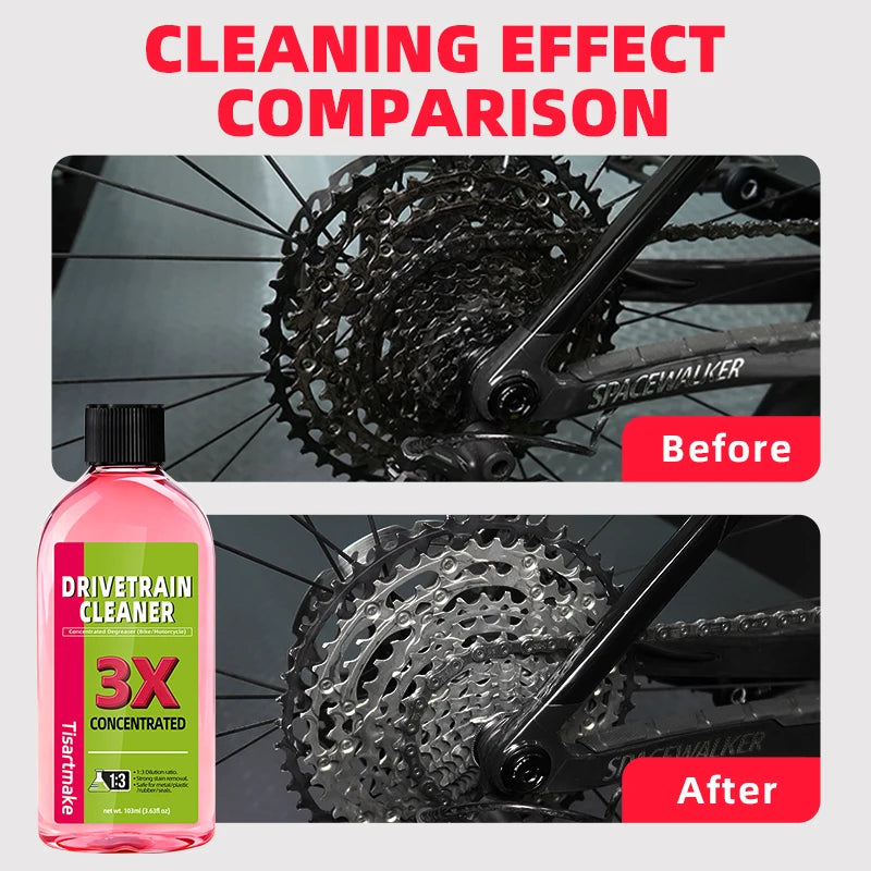 100 ml bike drivetrain cleaner — liquid degreaser spray for bicycle chain cleaning and maintenance; effective bike chain and drivetrain degreaser