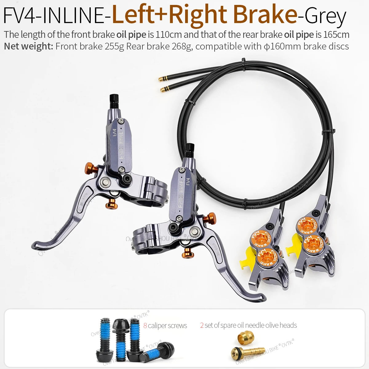 FROGWAKE FV4 4‑piston hydraulic disc brake — split‑type internal‑cable MTB brake system with inline radial levers and high‑performance calipers; premium mountain bike parts