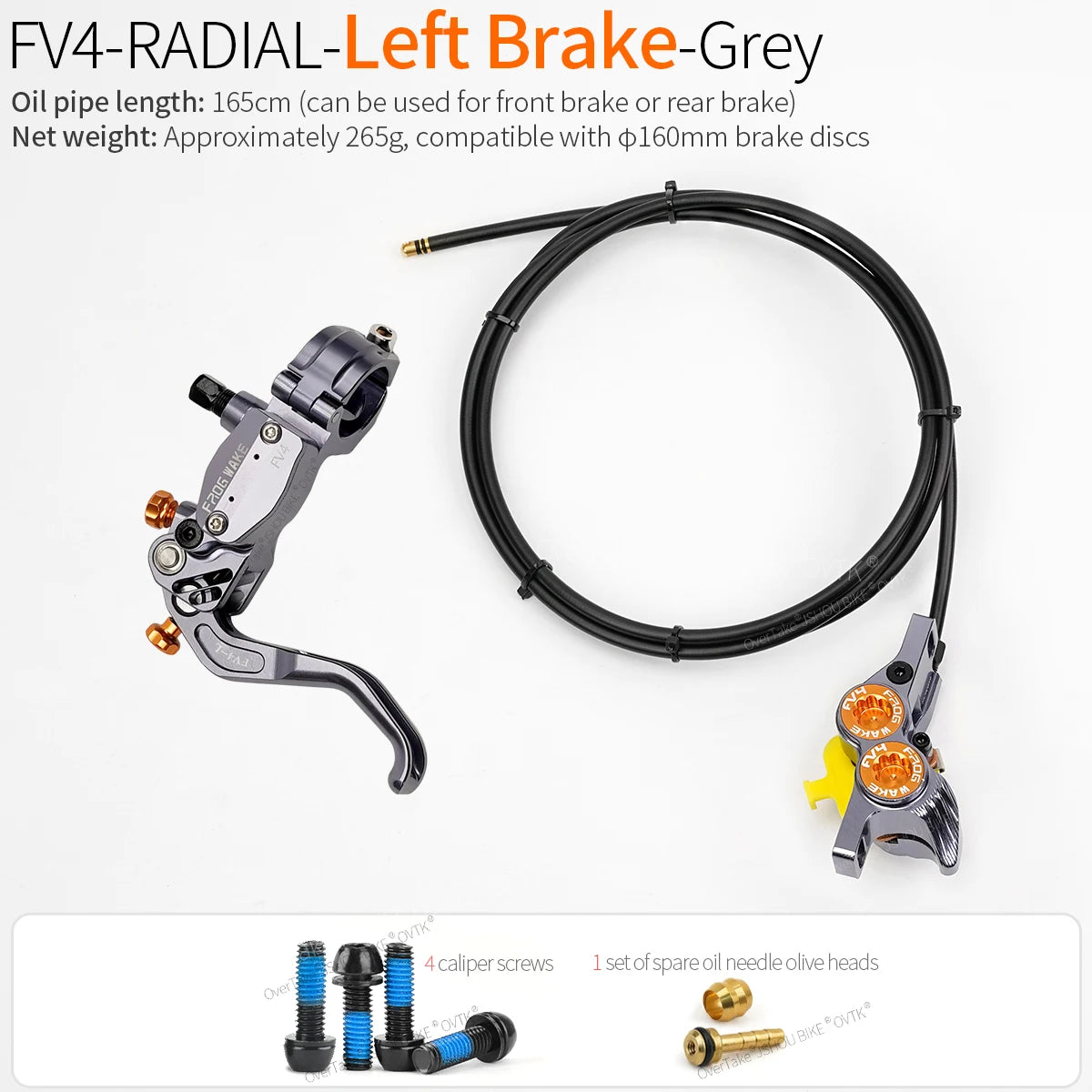 FROGWAKE FV4 4‑piston hydraulic disc brake — split‑type internal‑cable MTB brake system with inline radial levers and high‑performance calipers; premium mountain bike parts