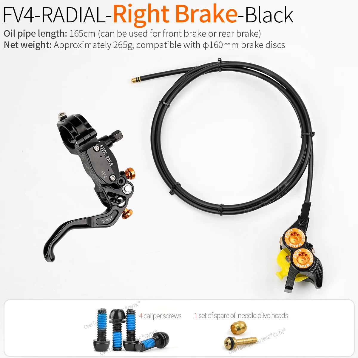 FROGWAKE FV4 4‑piston hydraulic disc brake — split‑type internal‑cable MTB brake system with inline radial levers and high‑performance calipers; premium mountain bike parts