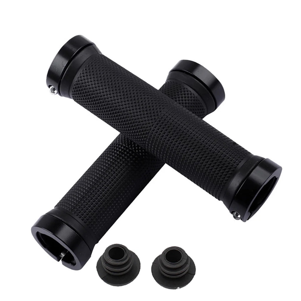 Bicycle lock‑on rubber grips — anti‑slip MTB/mountain bike handlebar grips with alloy lock cuffs; durable ergonomic BMX cycling accessories