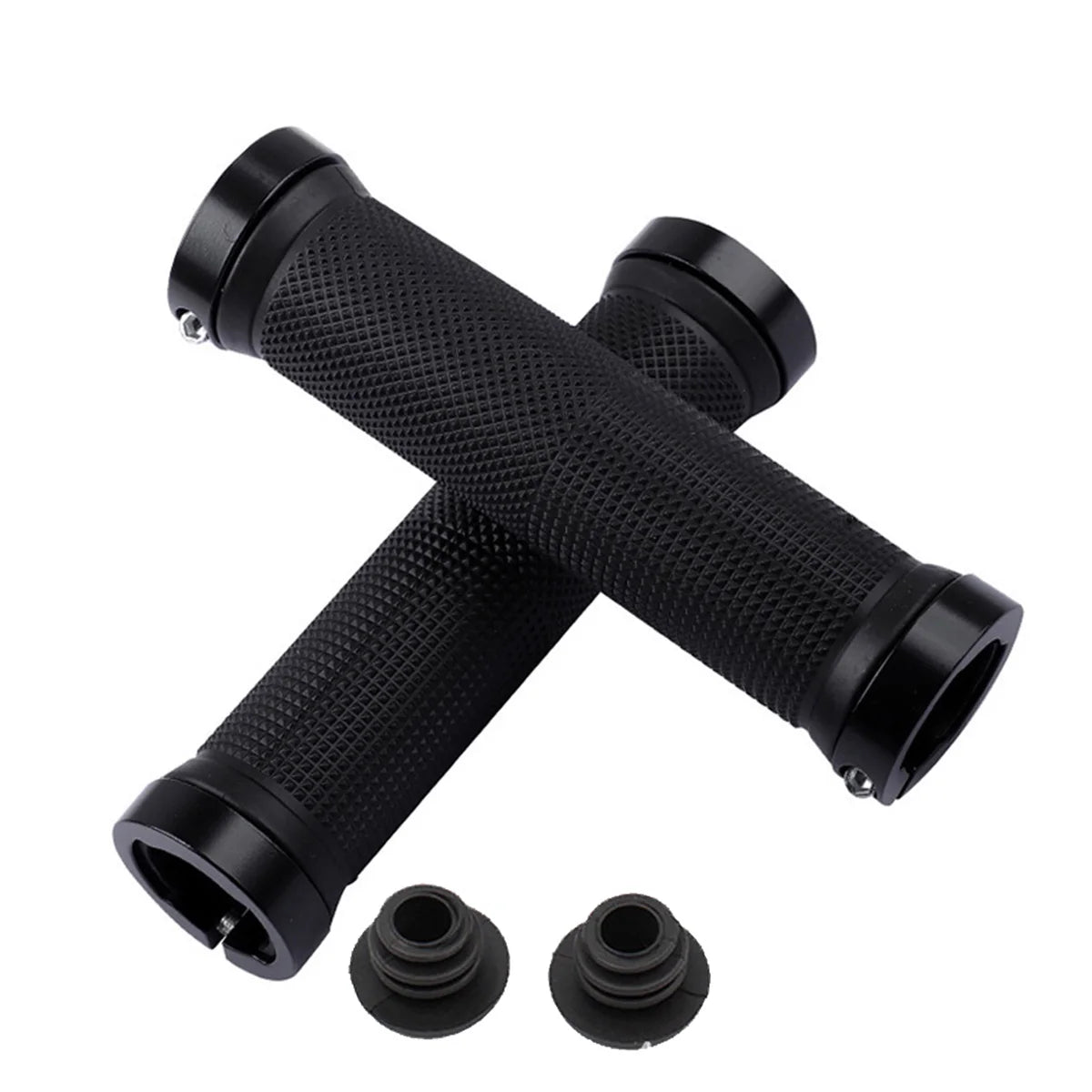 Bicycle lock‑on rubber grips — anti‑slip MTB/mountain bike handlebar grips with alloy lock cuffs; durable ergonomic BMX cycling accessories