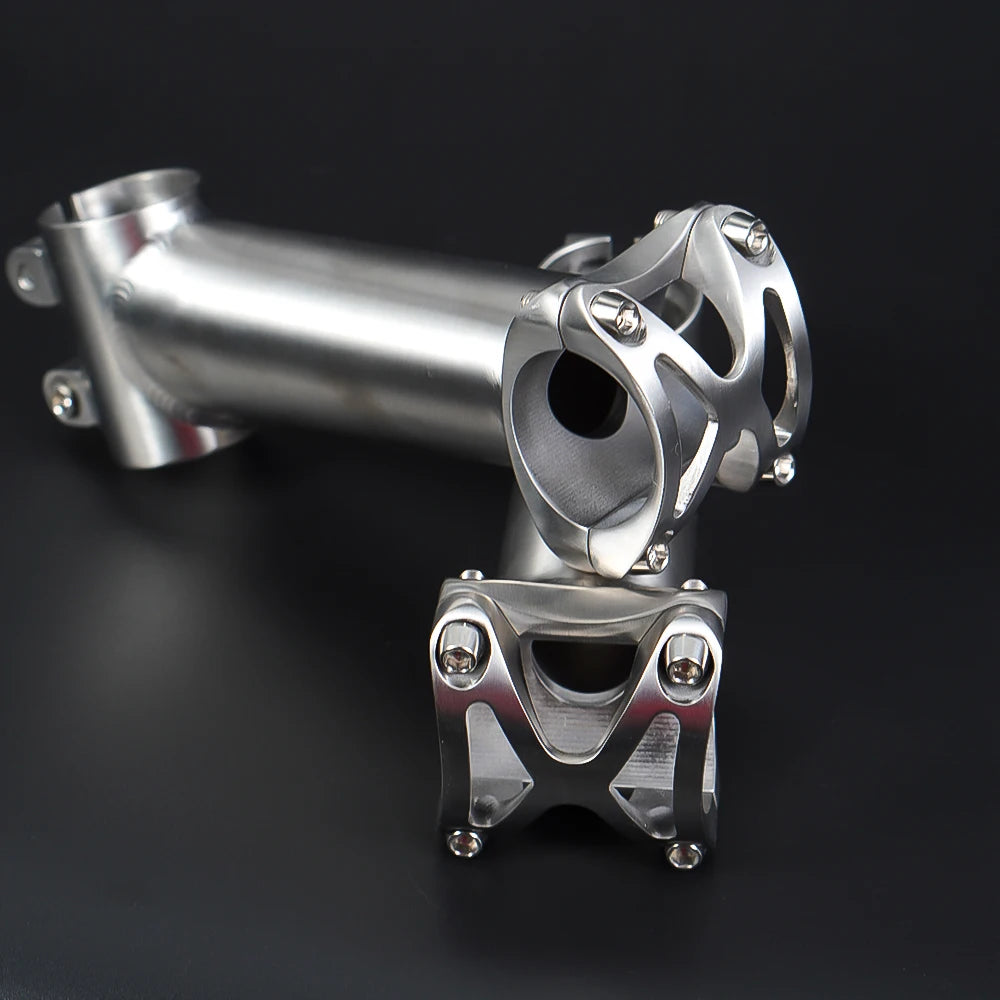 CNC MTB power stem — 1‑1/8" titanium bicycle stem for mountain, road, and BMX bikes; fits 25.4 mm / 31.8 mm handlebars; premium Ti cycling accessory