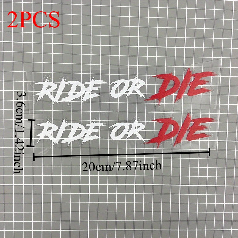 2PCS Ride or Die Motorcycle Helmet Stickers Waterproof for Motorbike Helmets Lenses Fuel Tank Bicycle Scooter Vinyl Decals