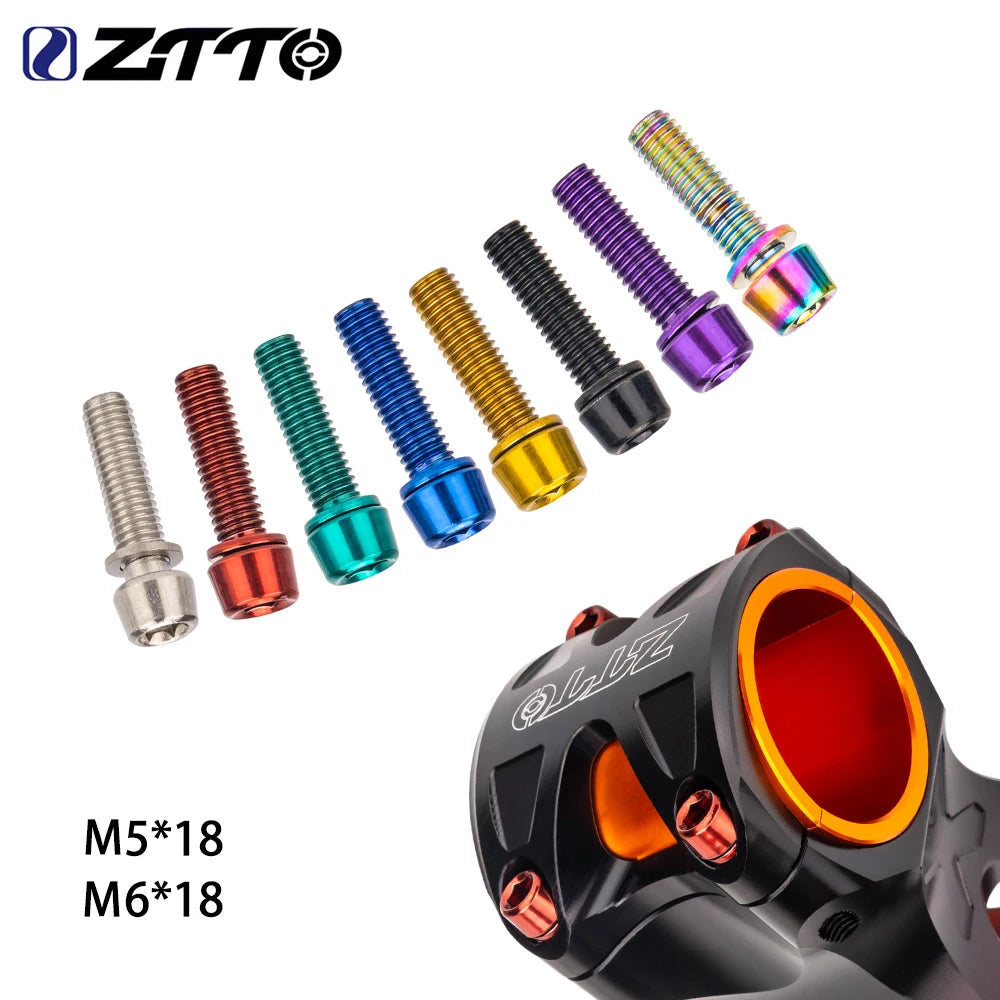 6‑piece MTB/road bike stem bolt set — M5×18 mm and M6×18 mm handlebar stem riser screws with matching washers; durable replacement bicycle hardware