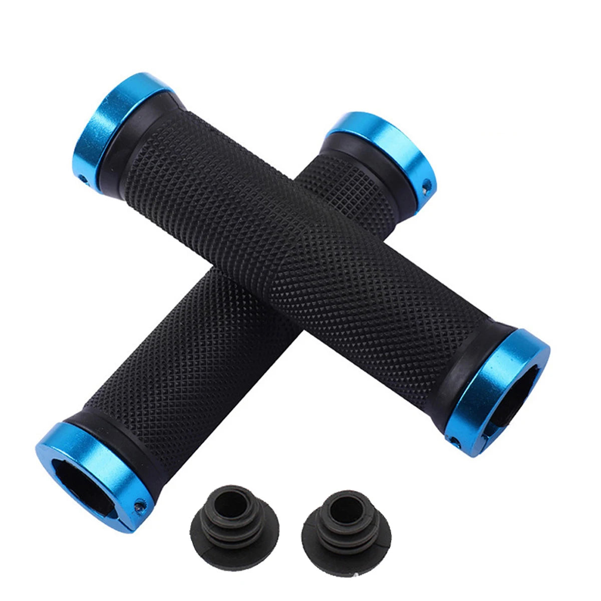 Bicycle lock‑on rubber grips — anti‑slip MTB/mountain bike handlebar grips with alloy lock cuffs; durable ergonomic BMX cycling accessories