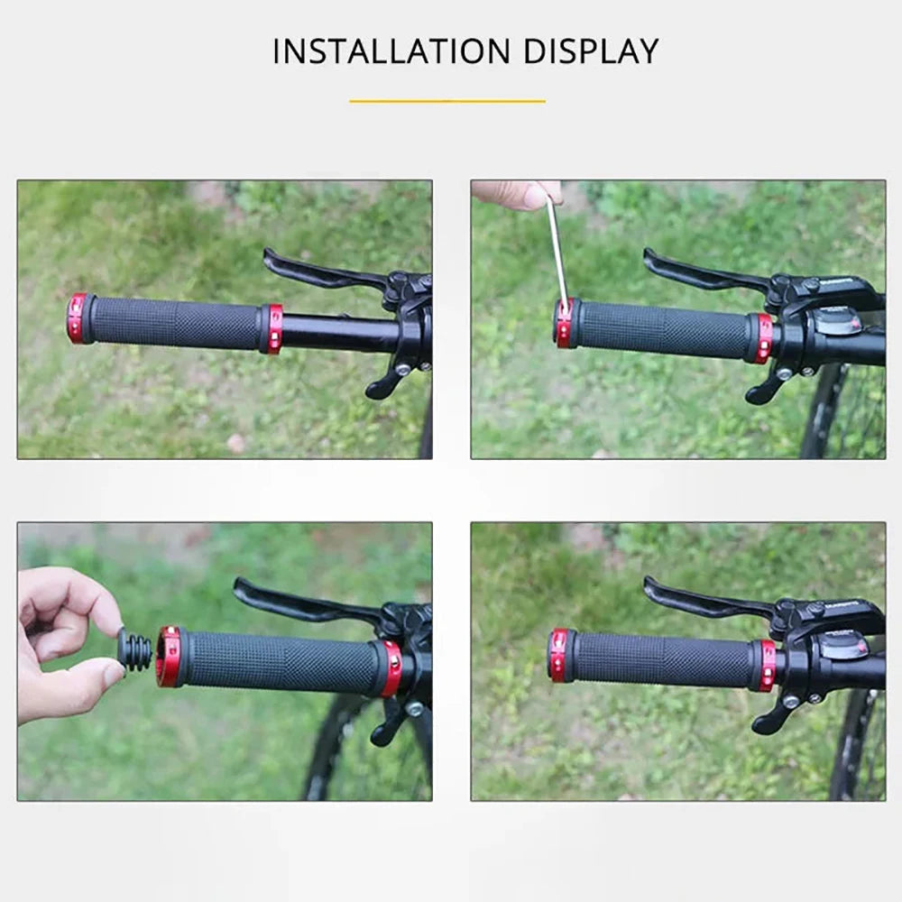Bicycle lock‑on rubber grips — anti‑slip MTB/mountain bike handlebar grips with alloy lock cuffs; durable ergonomic BMX cycling accessories