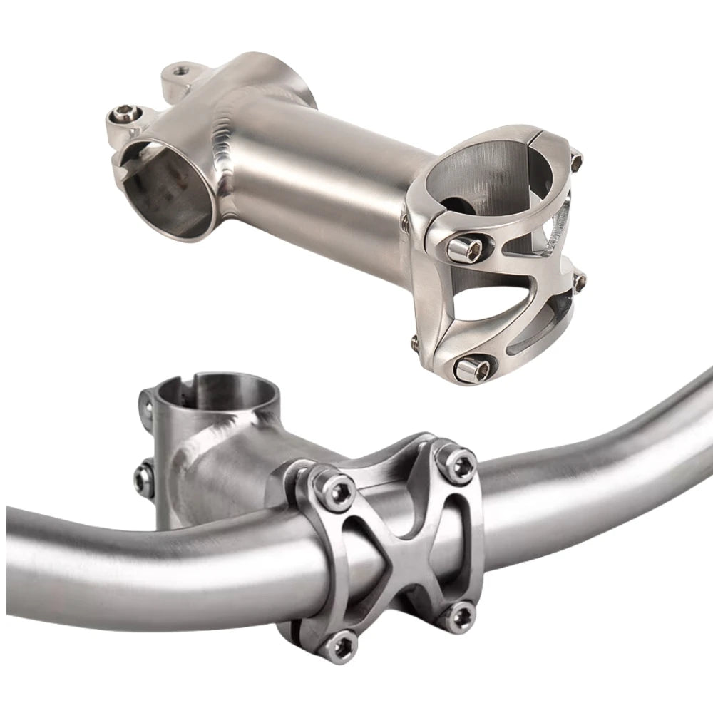 CNC MTB power stem — 1‑1/8" titanium bicycle stem for mountain, road, and BMX bikes; fits 25.4 mm / 31.8 mm handlebars; premium Ti cycling accessory