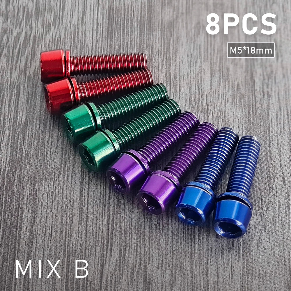 6/8‑pcs M5×18 mm bike stem screws — alloy‑steel bolts with 4 mm Allen heads for MTB/road bicycle handlebar stems; durable replacement parts
