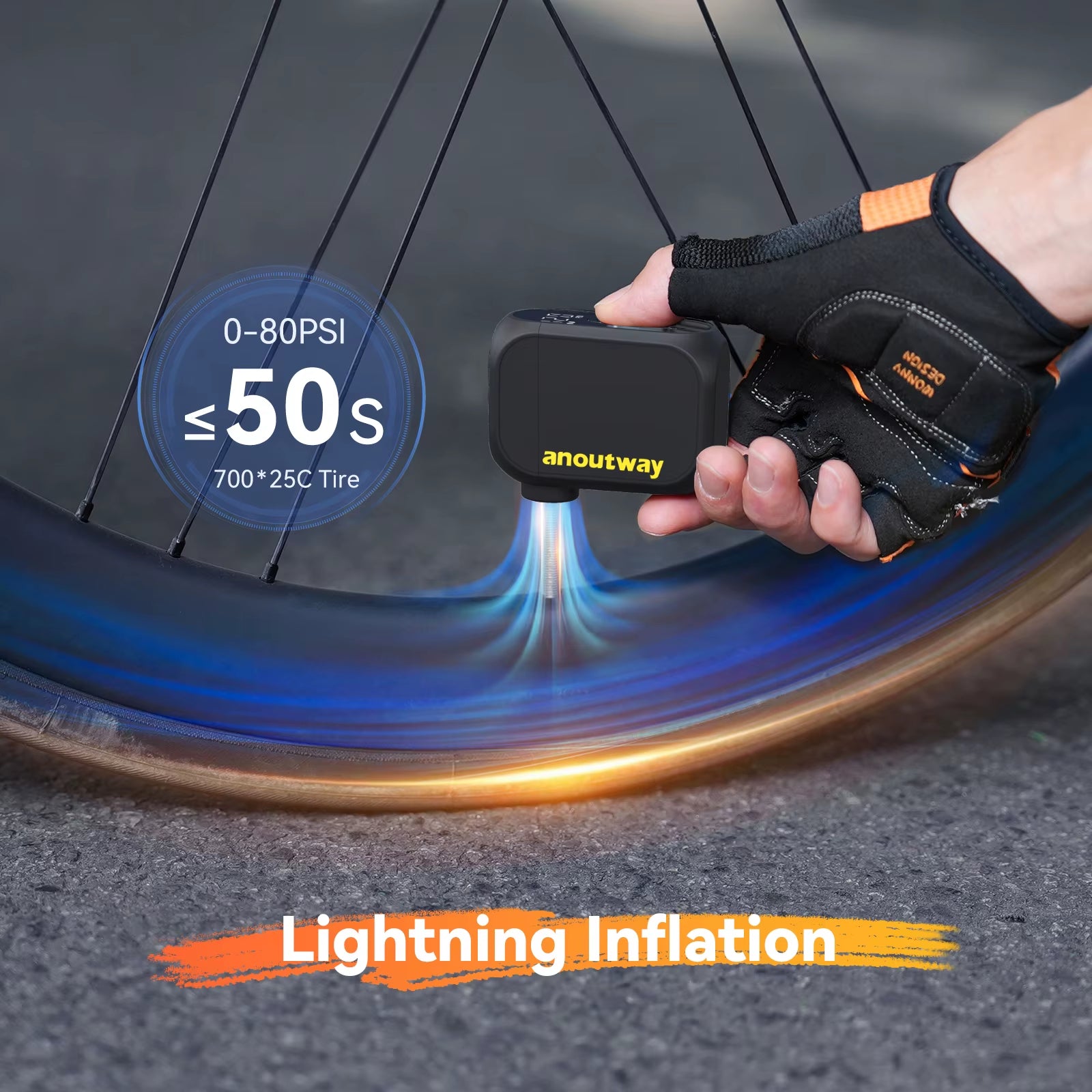 AT1 Pro Mini Electric Pump for Bike Cordless Tire Inflator with Screen 25 Mins Fast Charging 120PSI Max 450Mah Battery