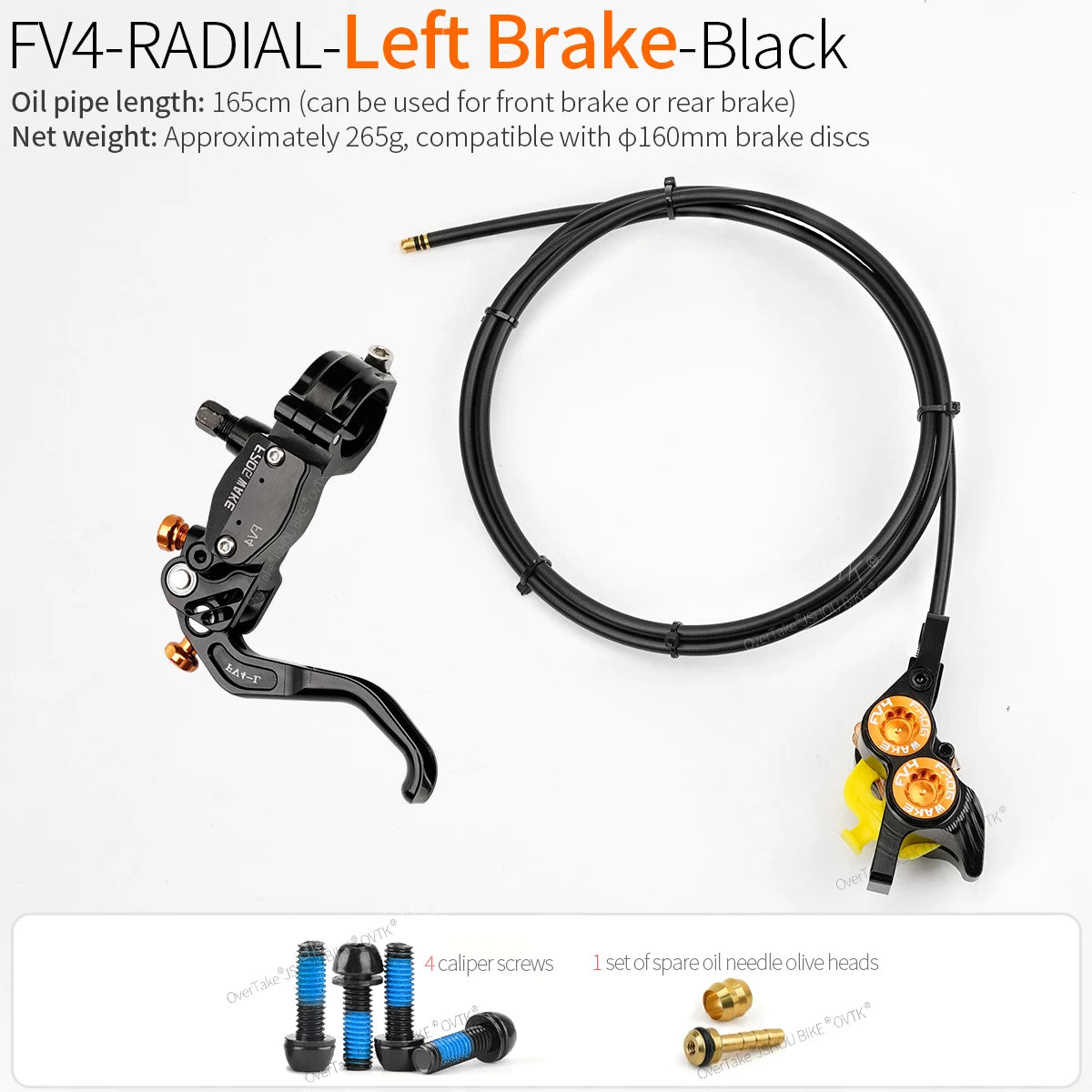 FROGWAKE FV4 4‑piston hydraulic disc brake — split‑type internal‑cable MTB brake system with inline radial levers and high‑performance calipers; premium mountain bike parts