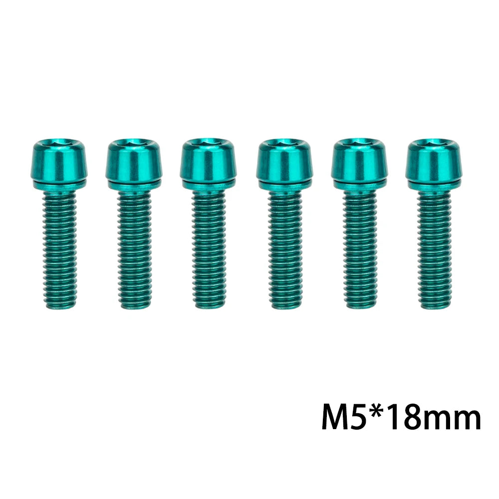6‑piece MTB/road bike stem bolt set — M5×18 mm and M6×18 mm handlebar stem riser screws with matching washers; durable replacement bicycle hardware