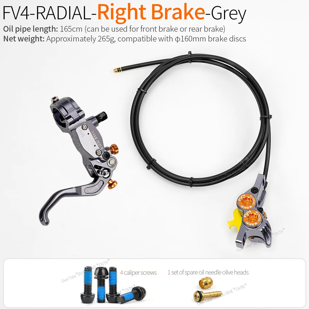 FROGWAKE FV4 4‑piston hydraulic disc brake — split‑type internal‑cable MTB brake system with inline radial levers and high‑performance calipers; premium mountain bike parts