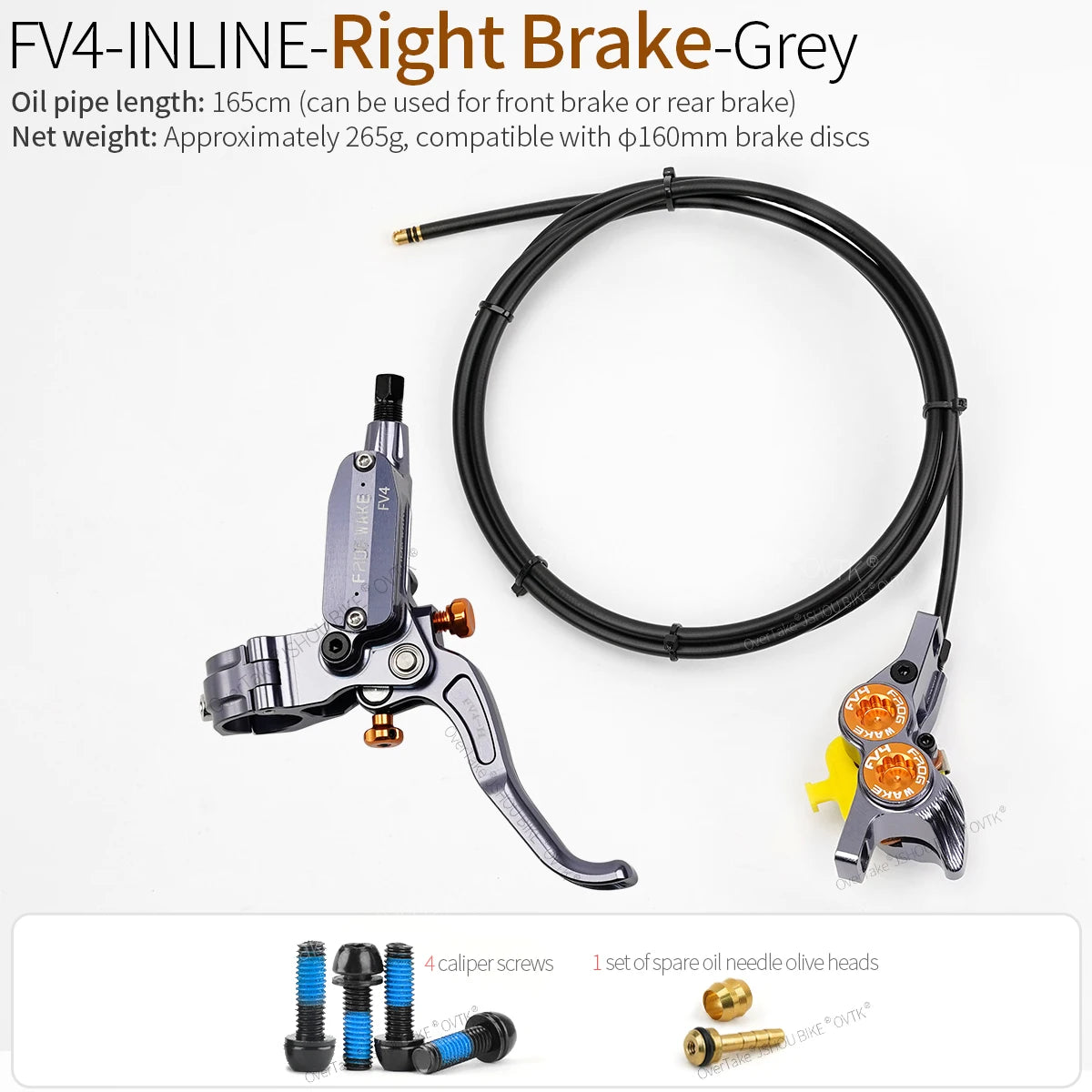 FROGWAKE FV4 4‑piston hydraulic disc brake — split‑type internal‑cable MTB brake system with inline radial levers and high‑performance calipers; premium mountain bike parts