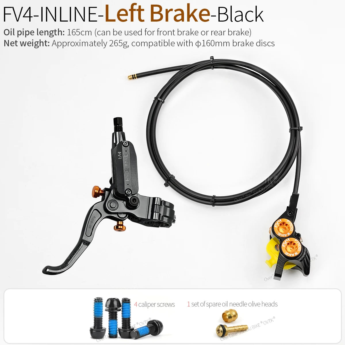 FROGWAKE FV4 4‑piston hydraulic disc brake — split‑type internal‑cable MTB brake system with inline radial levers and high‑performance calipers; premium mountain bike parts