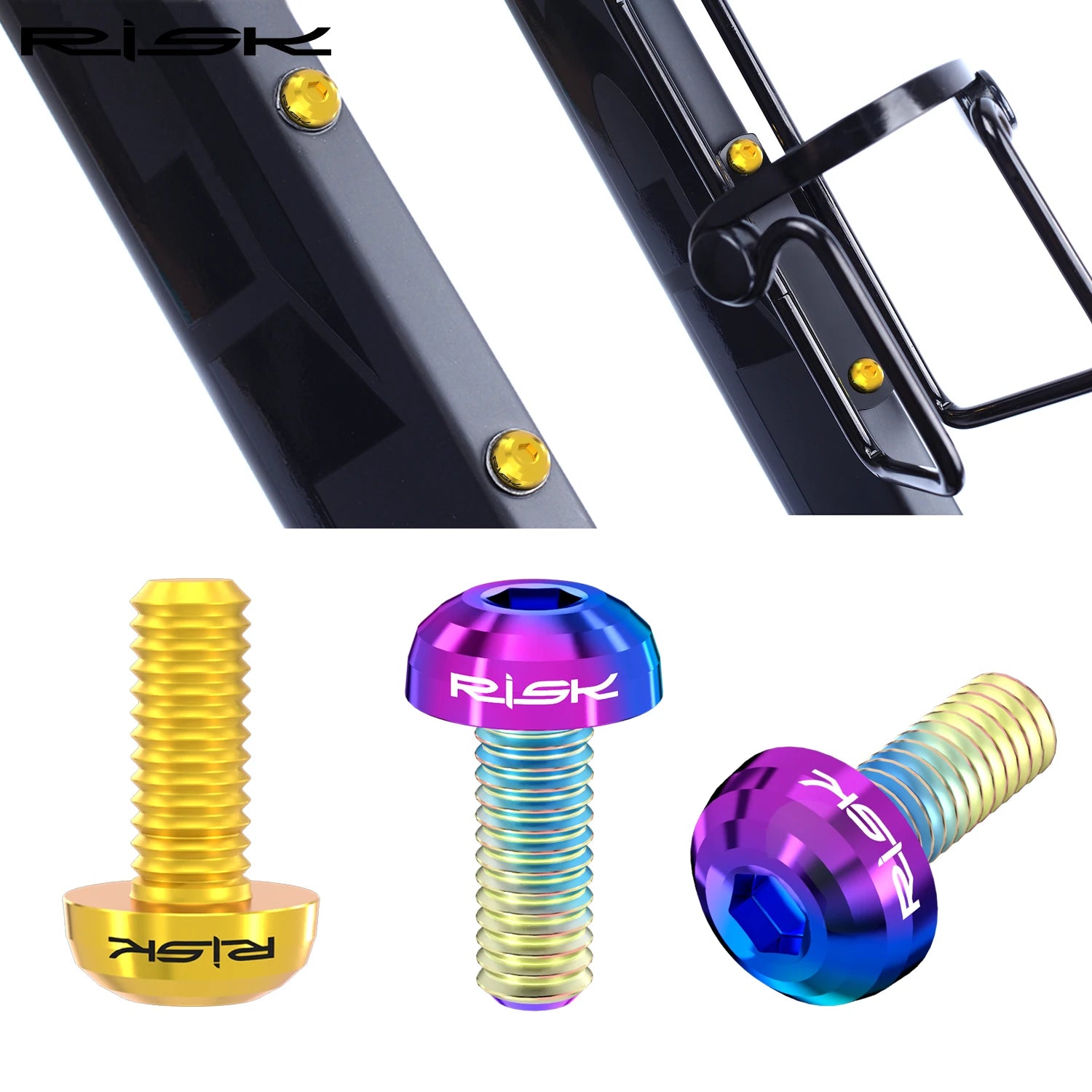 M5×12 mm titanium bottle‑cage bolts — lightweight Ti screws for road/MTB water bottle holders, air‑pump mounts, and accessory fixing points