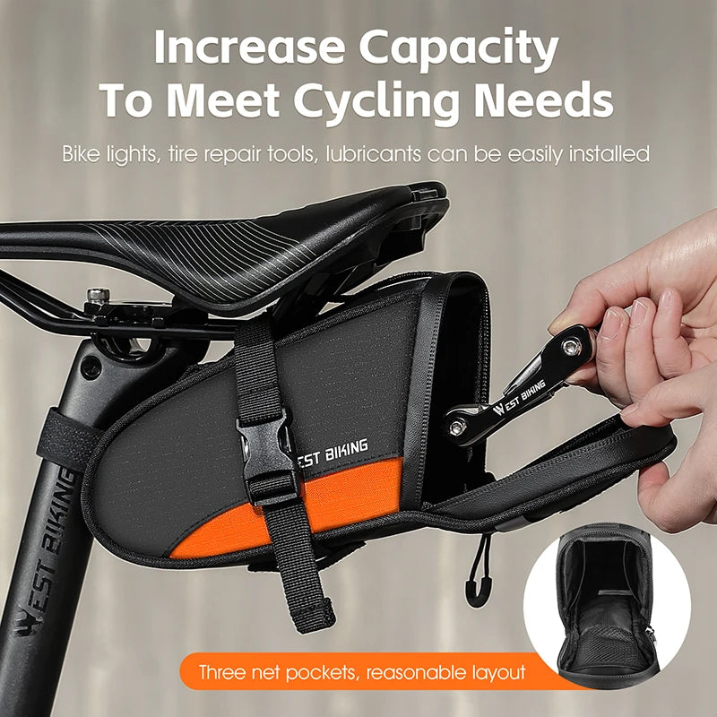 Portable Bike Tail Bag 1.2L Reflective Cycling Bag Ultralight Waterproof Bike Saddle Bag MTB Road Bike Accessories