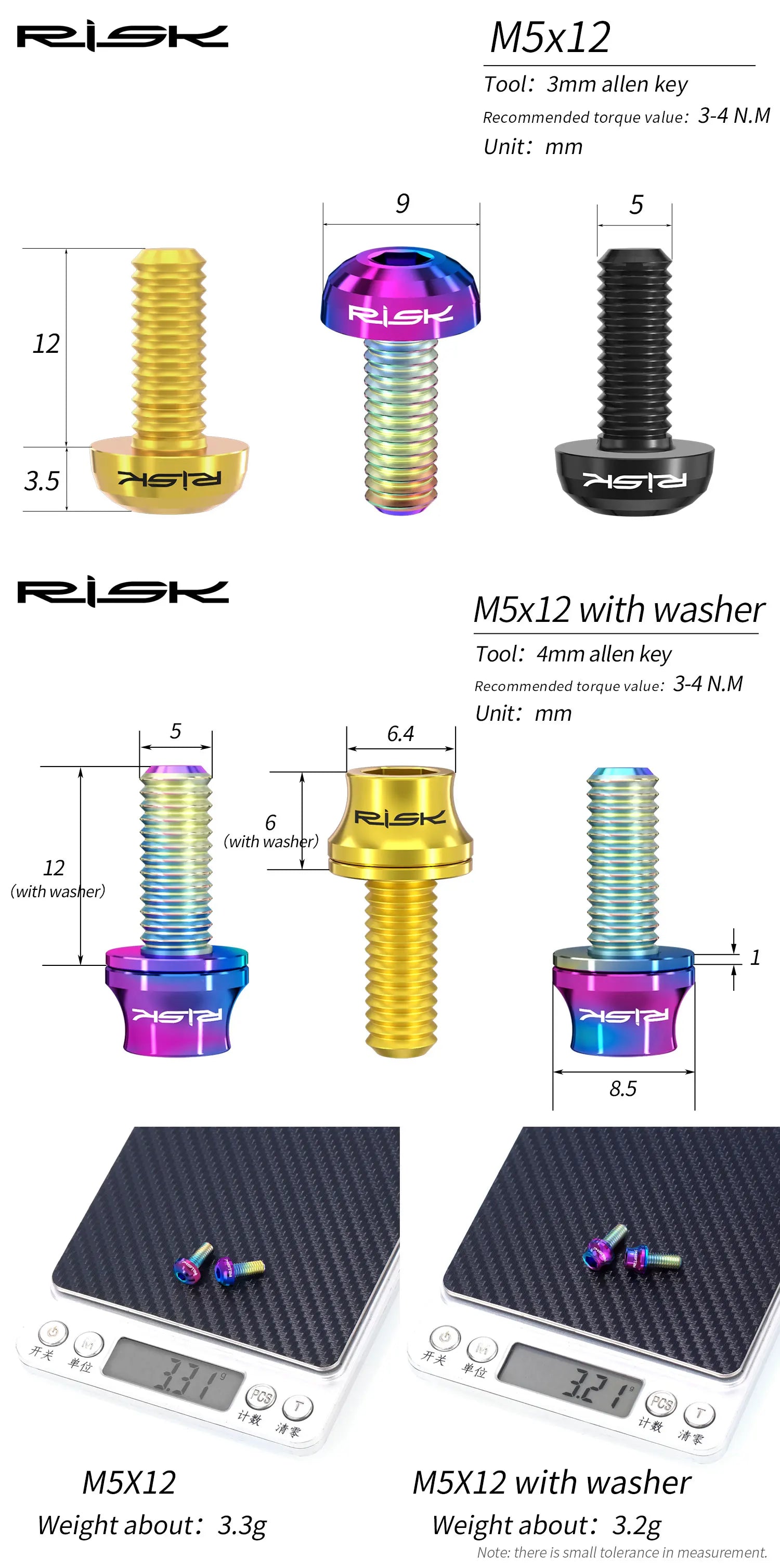 M5×12 mm titanium bottle‑cage bolts — lightweight Ti screws for road/MTB water bottle holders, air‑pump mounts, and accessory fixing points