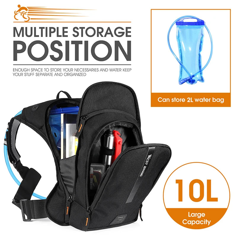 10L Ultralight Cycling Backpack Ergonomic Strap MTB Road Bicycle Bag with Water Bag Outdoor Hiking Climbing Bag
