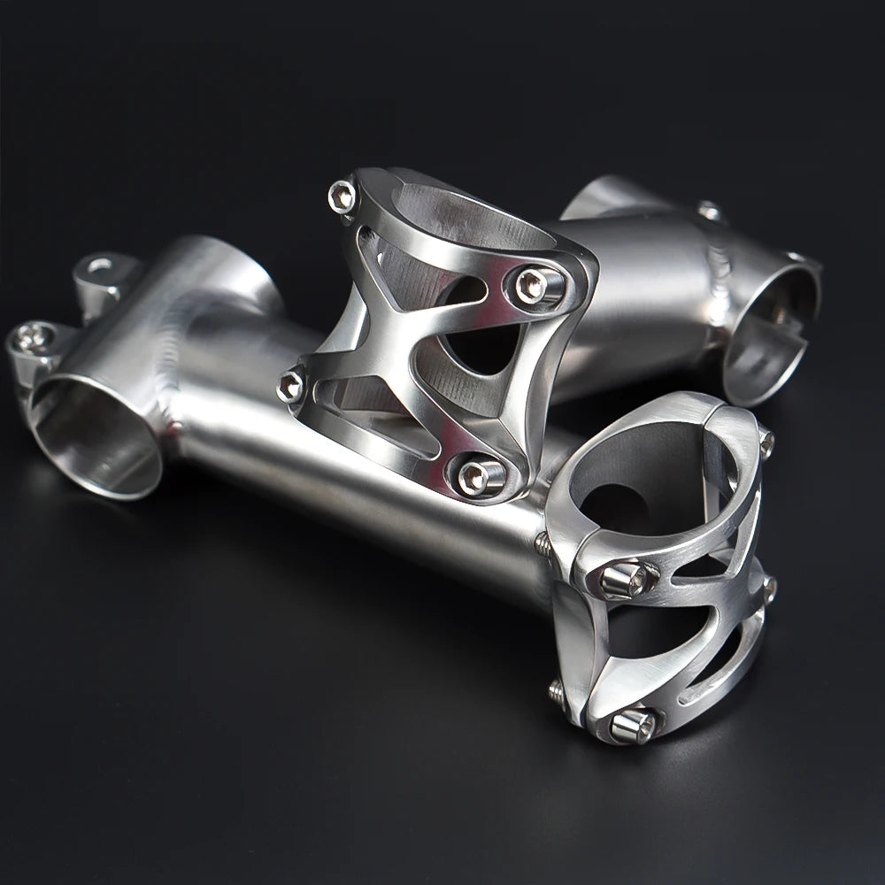 CNC MTB power stem — 1‑1/8" titanium bicycle stem for mountain, road, and BMX bikes; fits 25.4 mm / 31.8 mm handlebars; premium Ti cycling accessory
