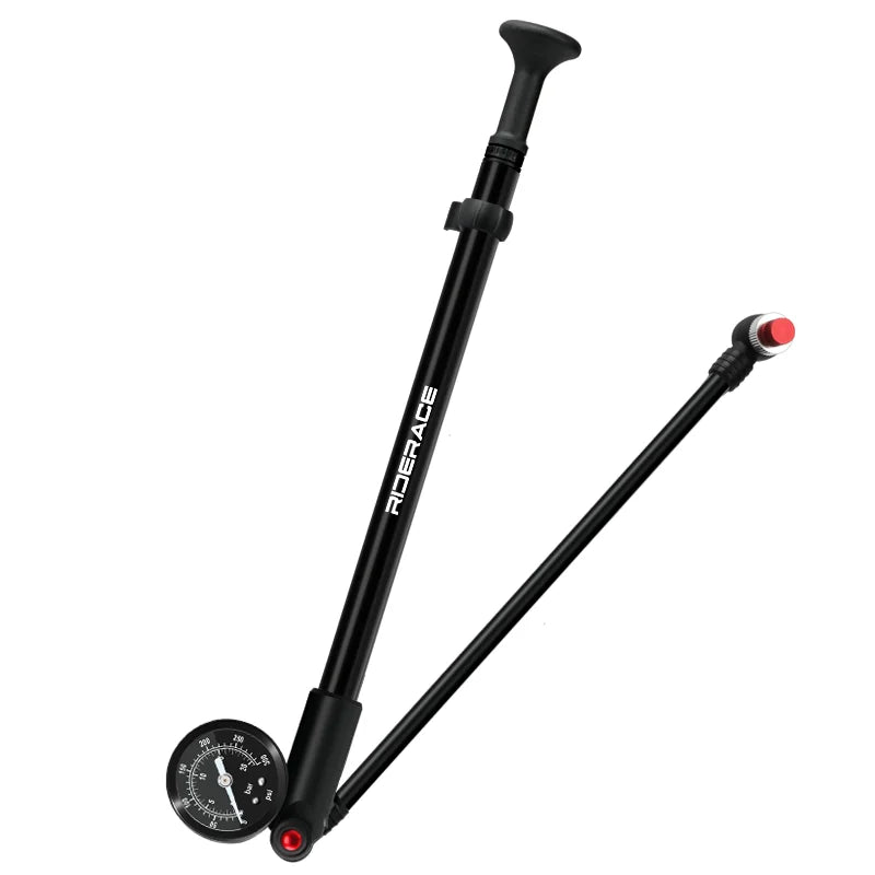 High‑pressure bicycle pump with gauge — portable hand tire inflator and air shock pump for fork; compatible with Schrader (AV) and Presta (FV) valves