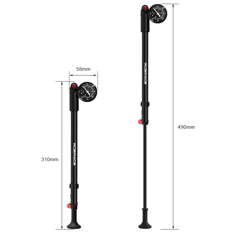 High‑pressure bicycle pump with gauge — portable hand tire inflator and air shock pump for fork; compatible with Schrader (AV) and Presta (FV) valves