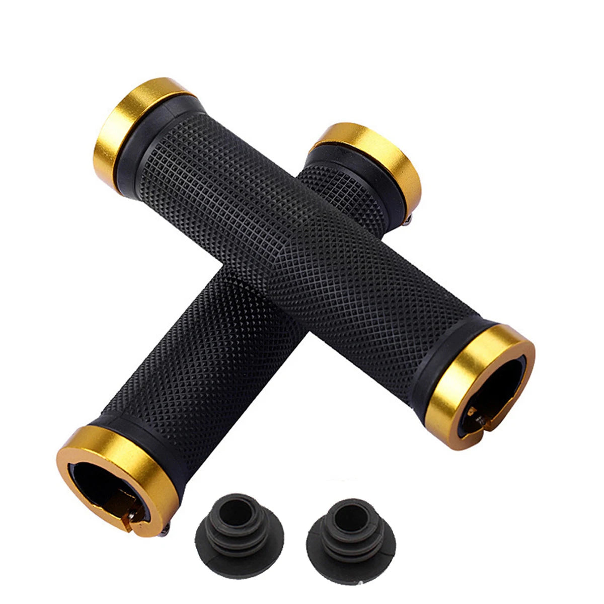 Bicycle lock‑on rubber grips — anti‑slip MTB/mountain bike handlebar grips with alloy lock cuffs; durable ergonomic BMX cycling accessories