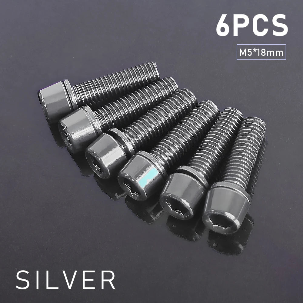 6/8‑pcs M5×18 mm bike stem screws — alloy‑steel bolts with 4 mm Allen heads for MTB/road bicycle handlebar stems; durable replacement parts