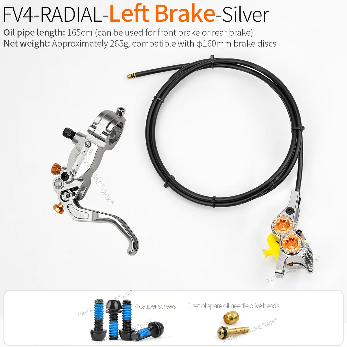 FROGWAKE FV4 4‑piston hydraulic disc brake — split‑type internal‑cable MTB brake system with inline radial levers and high‑performance calipers; premium mountain bike parts