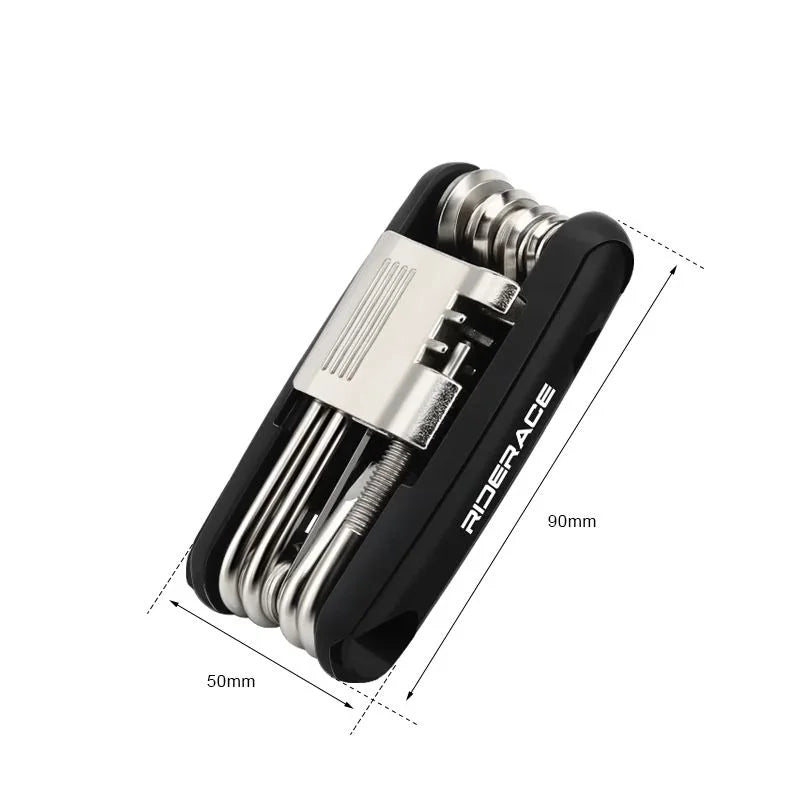 Portable bicycle multi‑tool — 12‑in‑1 bike repair kit with chain splitter/cutter, hex keys, spoke wrench, and screwdriver