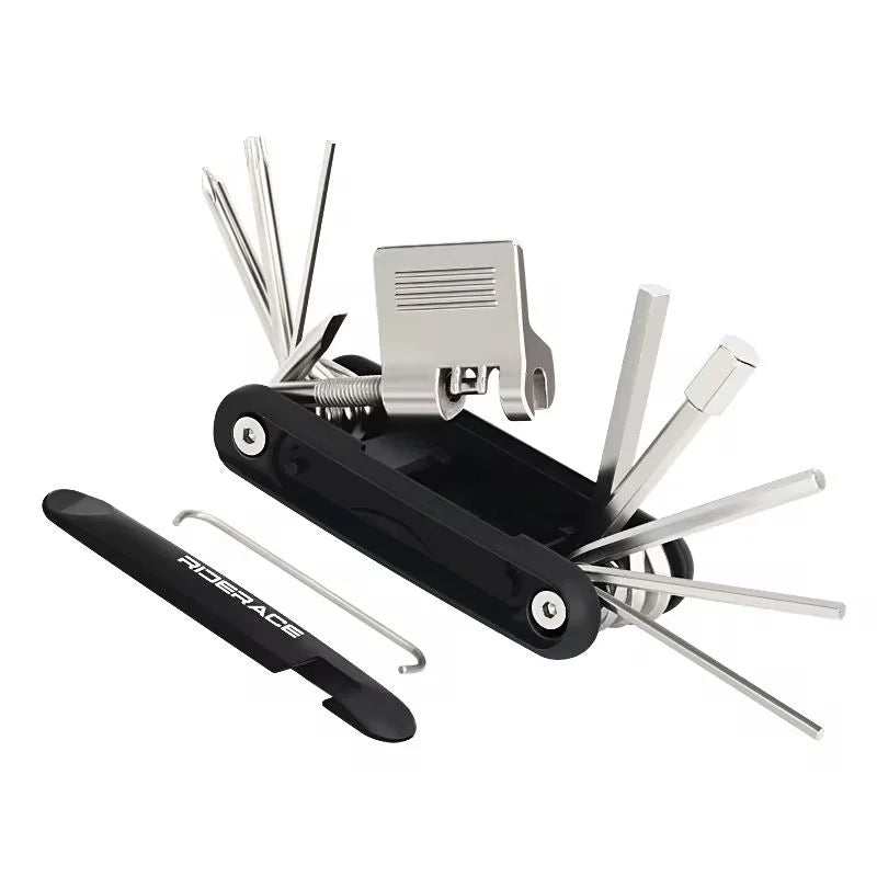 Portable bicycle multi‑tool — 12‑in‑1 bike repair kit with chain splitter/cutter, hex keys, spoke wrench, and screwdriver