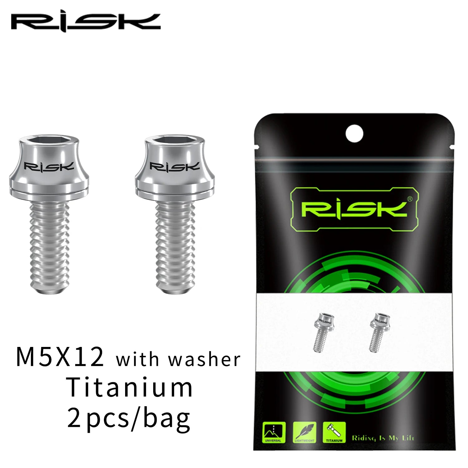 M5×12 mm titanium bottle‑cage bolts — lightweight Ti screws for road/MTB water bottle holders, air‑pump mounts, and accessory fixing points