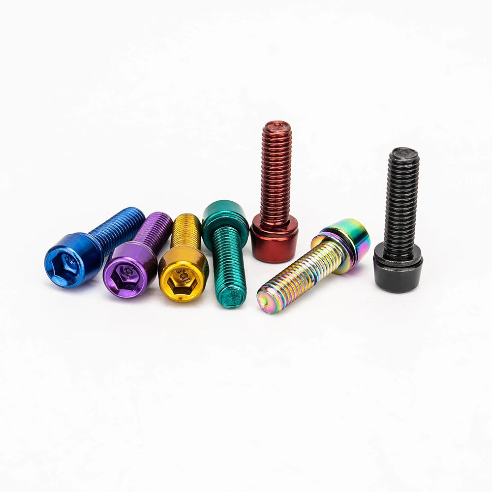 6‑piece MTB/road bike stem bolt set — M5×18 mm and M6×18 mm handlebar stem riser screws with matching washers; durable replacement bicycle hardware