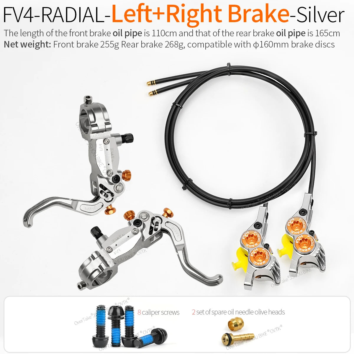 FROGWAKE FV4 4‑piston hydraulic disc brake — split‑type internal‑cable MTB brake system with inline radial levers and high‑performance calipers; premium mountain bike parts