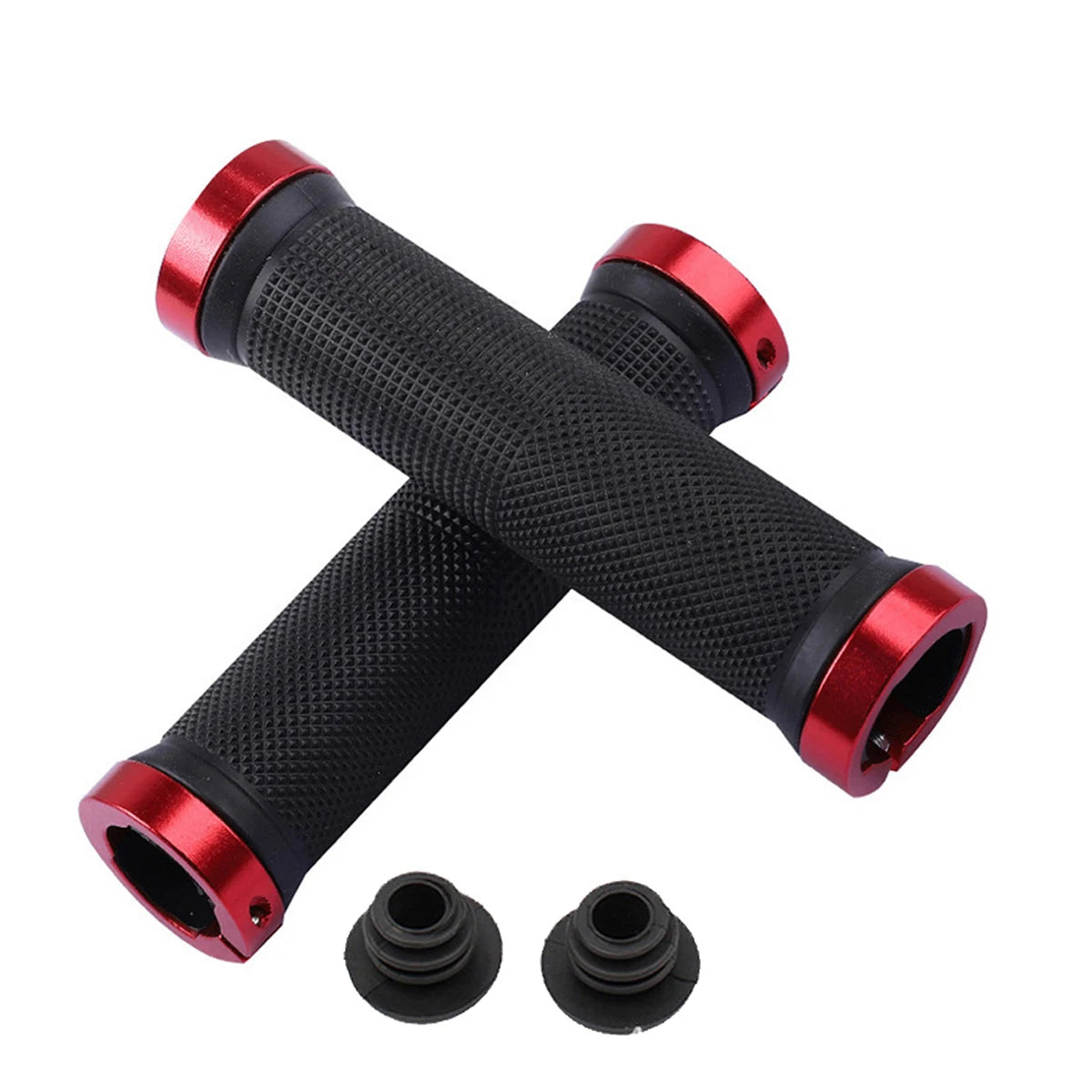 Bicycle lock‑on rubber grips — anti‑slip MTB/mountain bike handlebar grips with alloy lock cuffs; durable ergonomic BMX cycling accessories