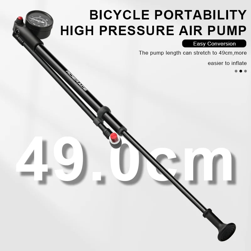 High‑pressure bicycle pump with gauge — portable hand tire inflator and air shock pump for fork; compatible with Schrader (AV) and Presta (FV) valves