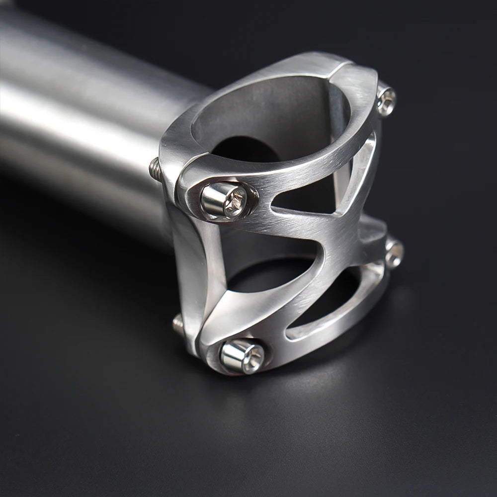 CNC MTB power stem — 1‑1/8" titanium bicycle stem for mountain, road, and BMX bikes; fits 25.4 mm / 31.8 mm handlebars; premium Ti cycling accessory