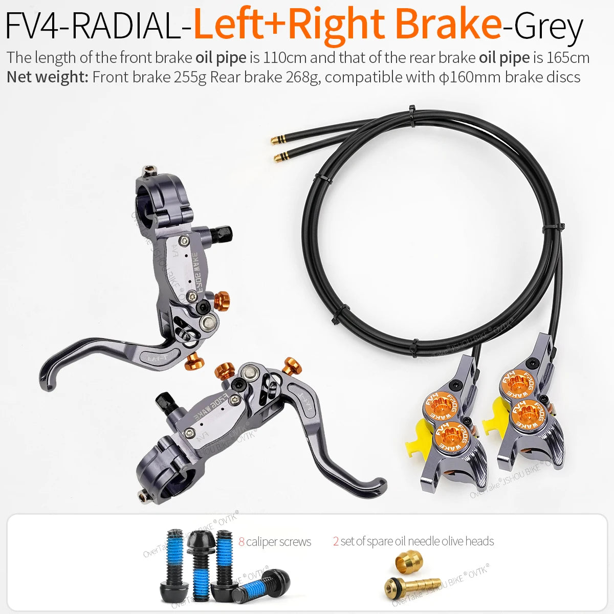 FROGWAKE FV4 4‑piston hydraulic disc brake — split‑type internal‑cable MTB brake system with inline radial levers and high‑performance calipers; premium mountain bike parts