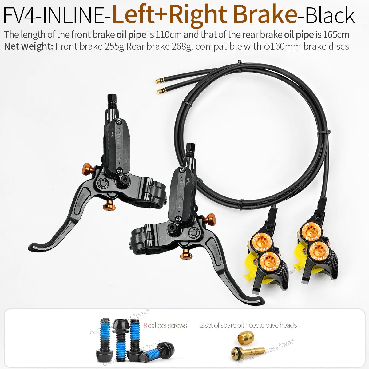 FROGWAKE FV4 4‑piston hydraulic disc brake — split‑type internal‑cable MTB brake system with inline radial levers and high‑performance calipers; premium mountain bike parts