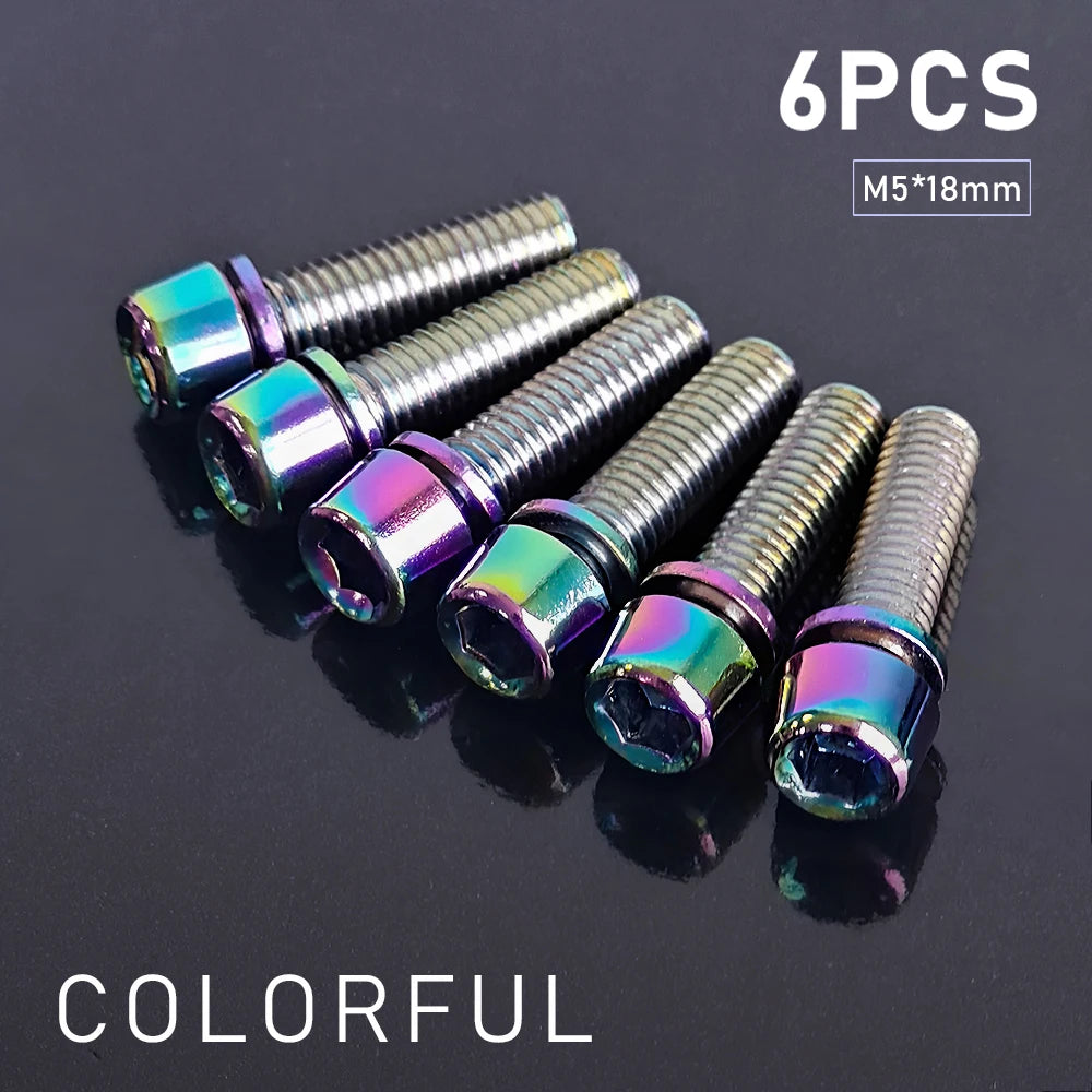 6/8‑pcs M5×18 mm bike stem screws — alloy‑steel bolts with 4 mm Allen heads for MTB/road bicycle handlebar stems; durable replacement parts