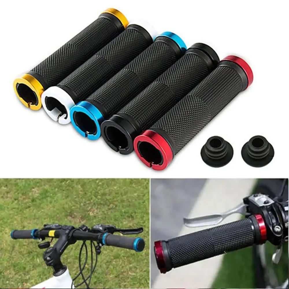 Bicycle lock‑on rubber grips — anti‑slip MTB/mountain bike handlebar grips with alloy lock cuffs; durable ergonomic BMX cycling accessories