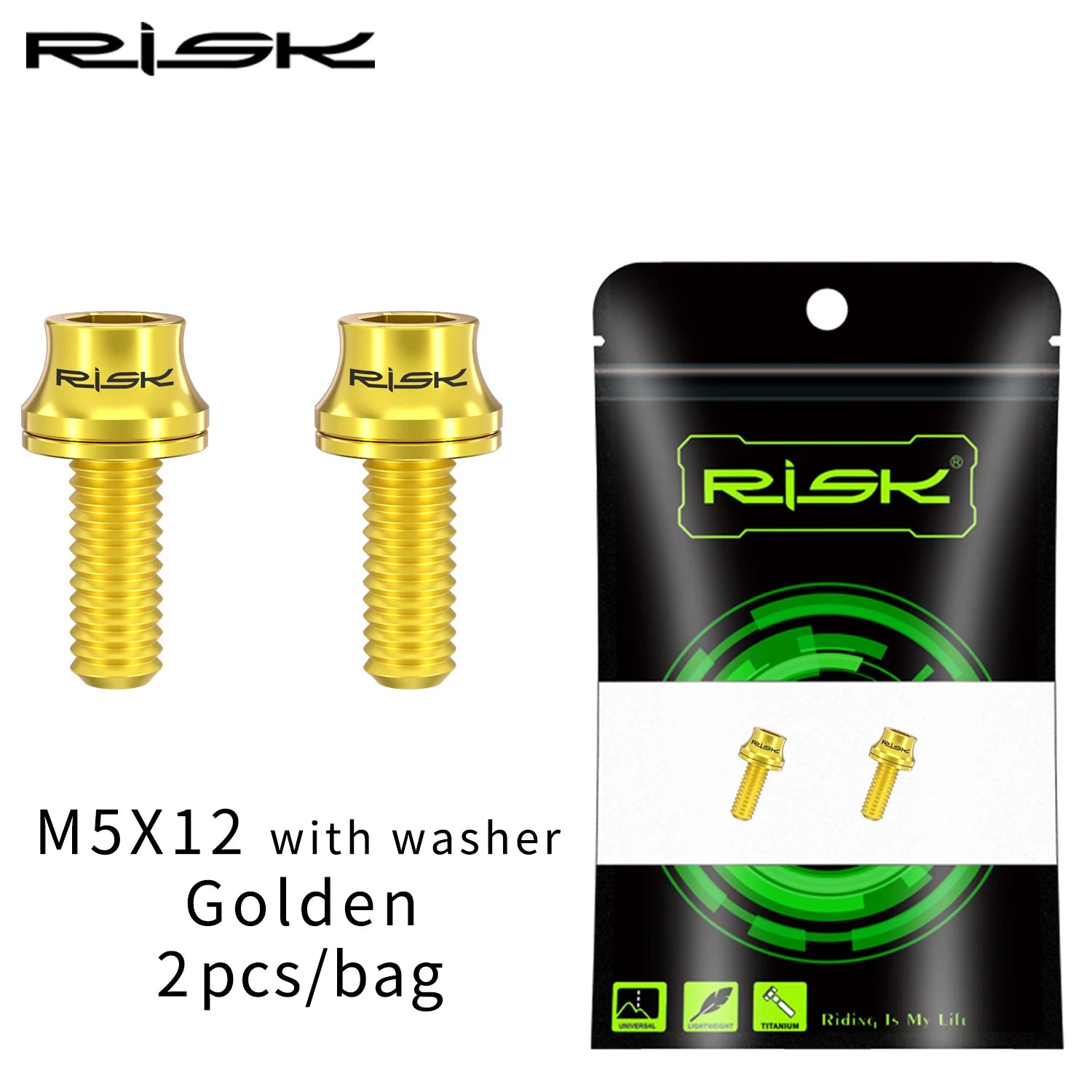 M5×12 mm titanium bottle‑cage bolts — lightweight Ti screws for road/MTB water bottle holders, air‑pump mounts, and accessory fixing points